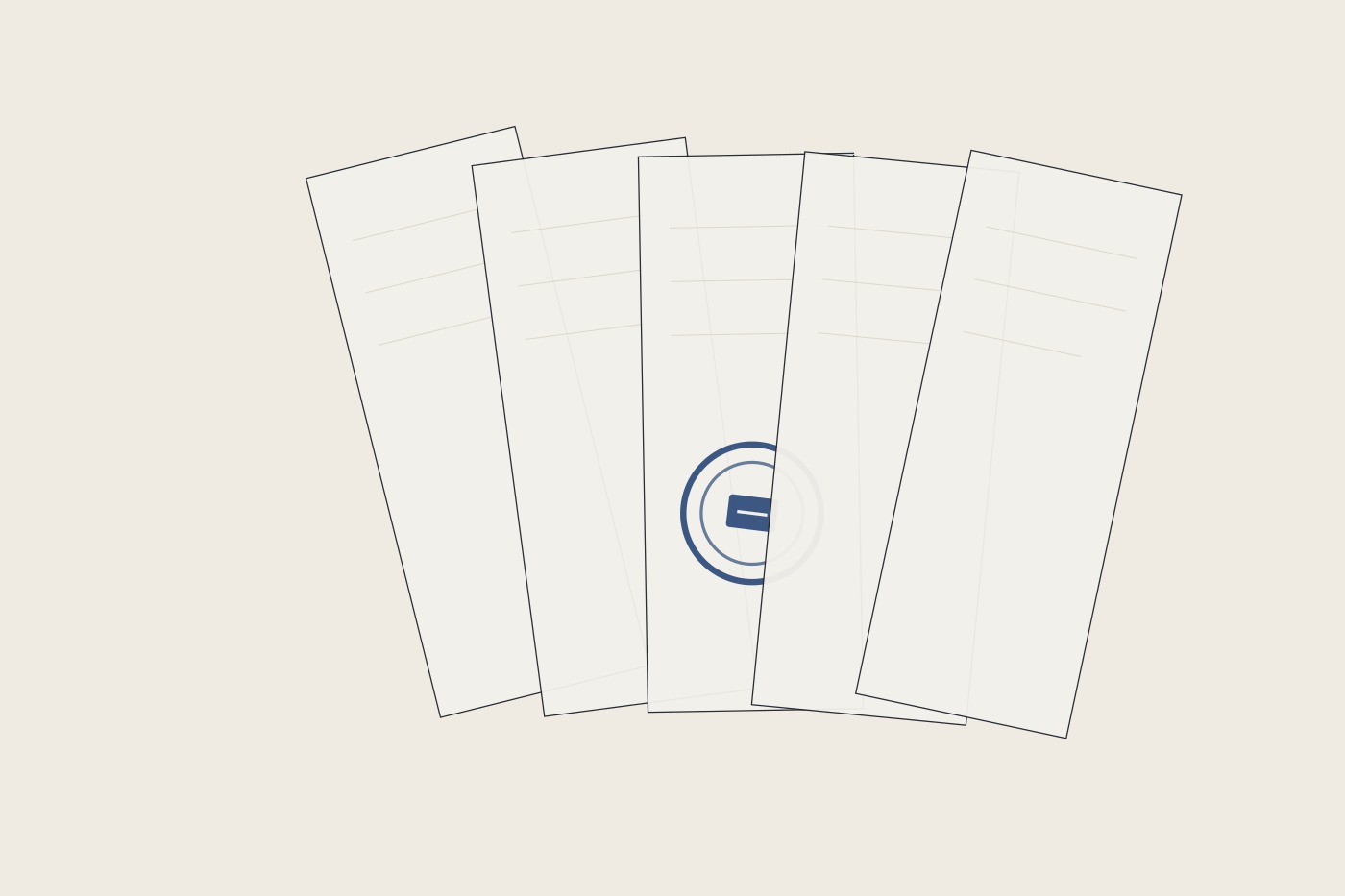 Abstrakte Illustration eines gefächerten Belegstapels mit Prüfstempel